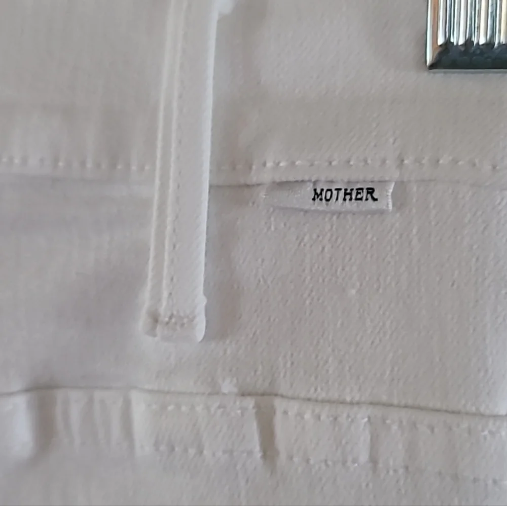 MOTHER The Hustler Ankle Fray Hem Jeans White Straight Flare - Picture 11 of 15